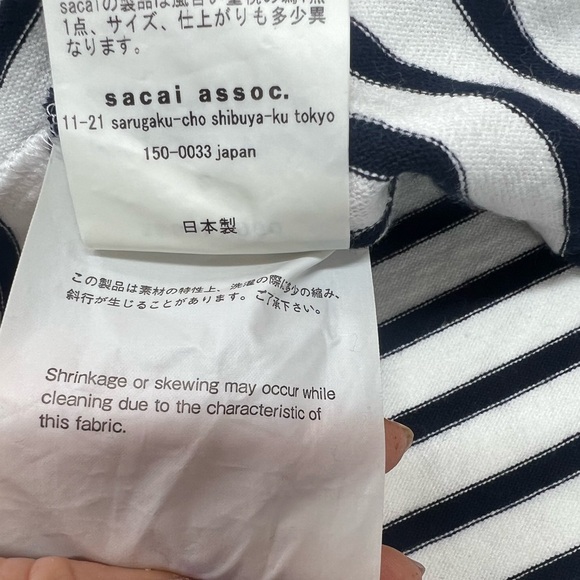 Sacai Luck Dixie Stripe Cotton Dress White Navy Size Small Tunic With Pockets - Picture 7 of 12